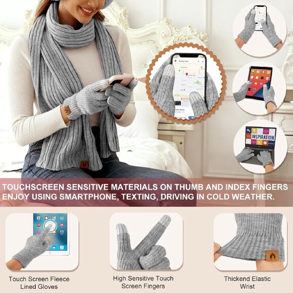 Winter Beanie Scarf Gloves Ear Muffs Fuzzy Socks 5pcs Set for Women Cold Weather - Picture 3 of 4